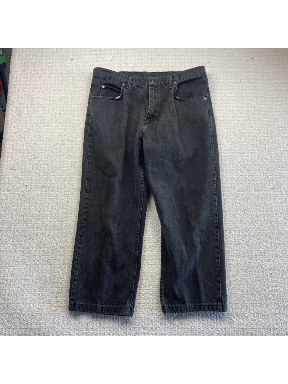 Wrangler Premium Quality Jeans Mens 36 Black Relaxed Fit Straight Denim Pants*